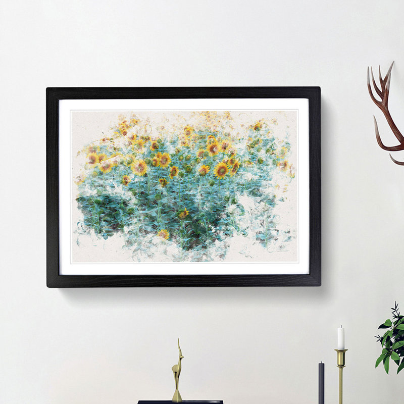 Sunflowers Soon To Bloom Watercolour - Single Picture Frame Print on MDF, Black Framed, 40cm H x 60cm W x 2cm D