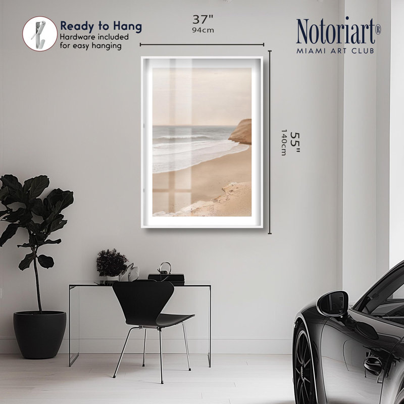 Reproduction de boîte-cadre intacte en bord de mer intacte par Notoriart, H 55 po x l 37 po, Blanc