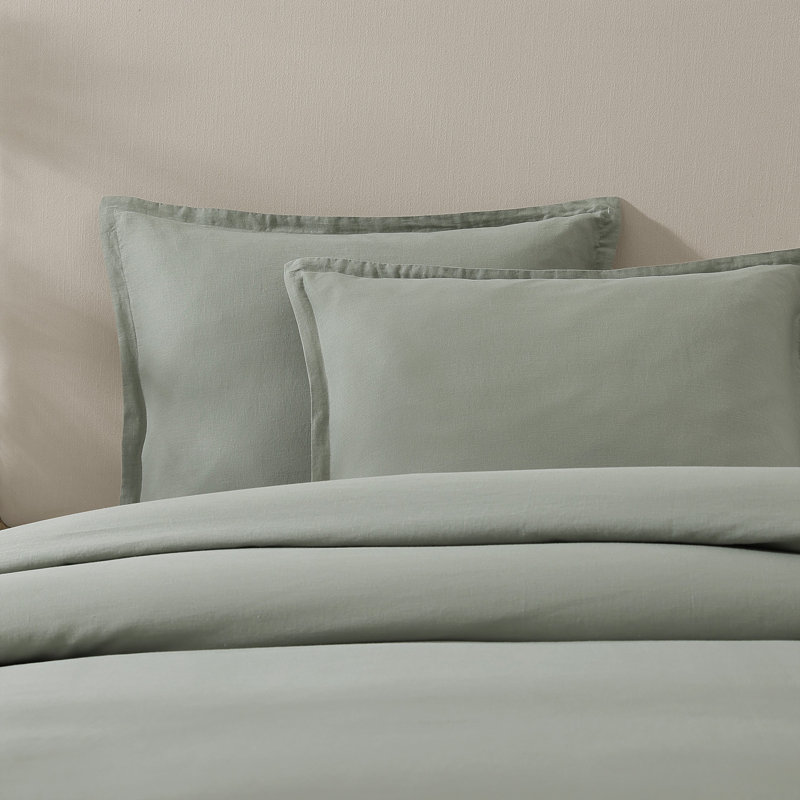 Standard Cotton-European Linen Duvet Cover Set, King Duvet Cover + 2 King Shams, Sage