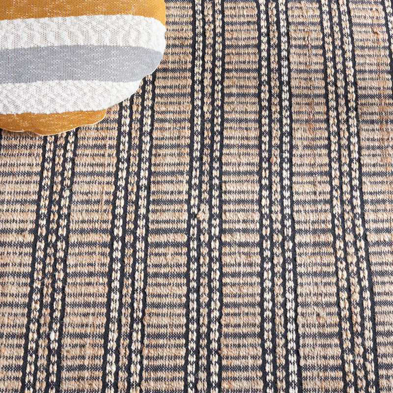 Giannopoulos Striped Flatweave Black/Natural Beige Area Rug, Round 7'