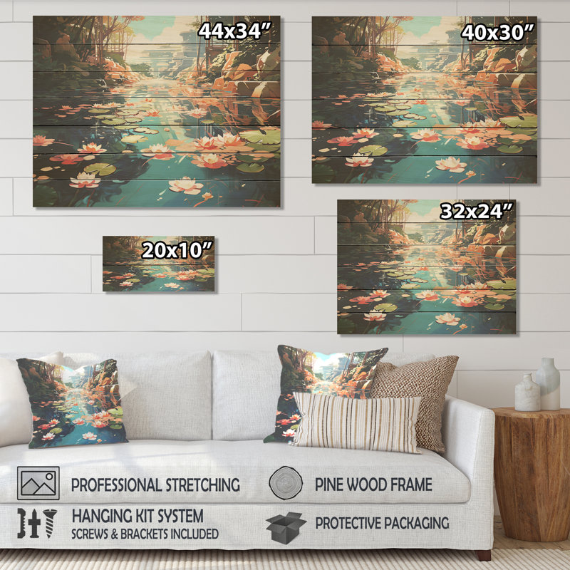 «Monets Garden Revisité Landscape II - Classics on Wood Print», H 10 po x l 20 po