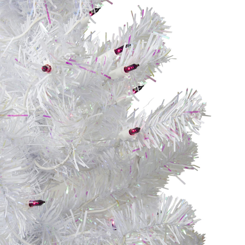 Arbre de Noël artificiel pin blanc moyen 3 pi pré-éclairé - lumières mauves