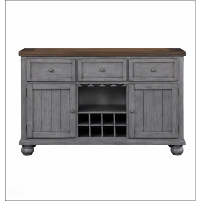 Traditional Style Wooden Server with Adjustable Shelf, 8-Bottle Wine Rack, and Ample Storage for Dining Room Elegance
