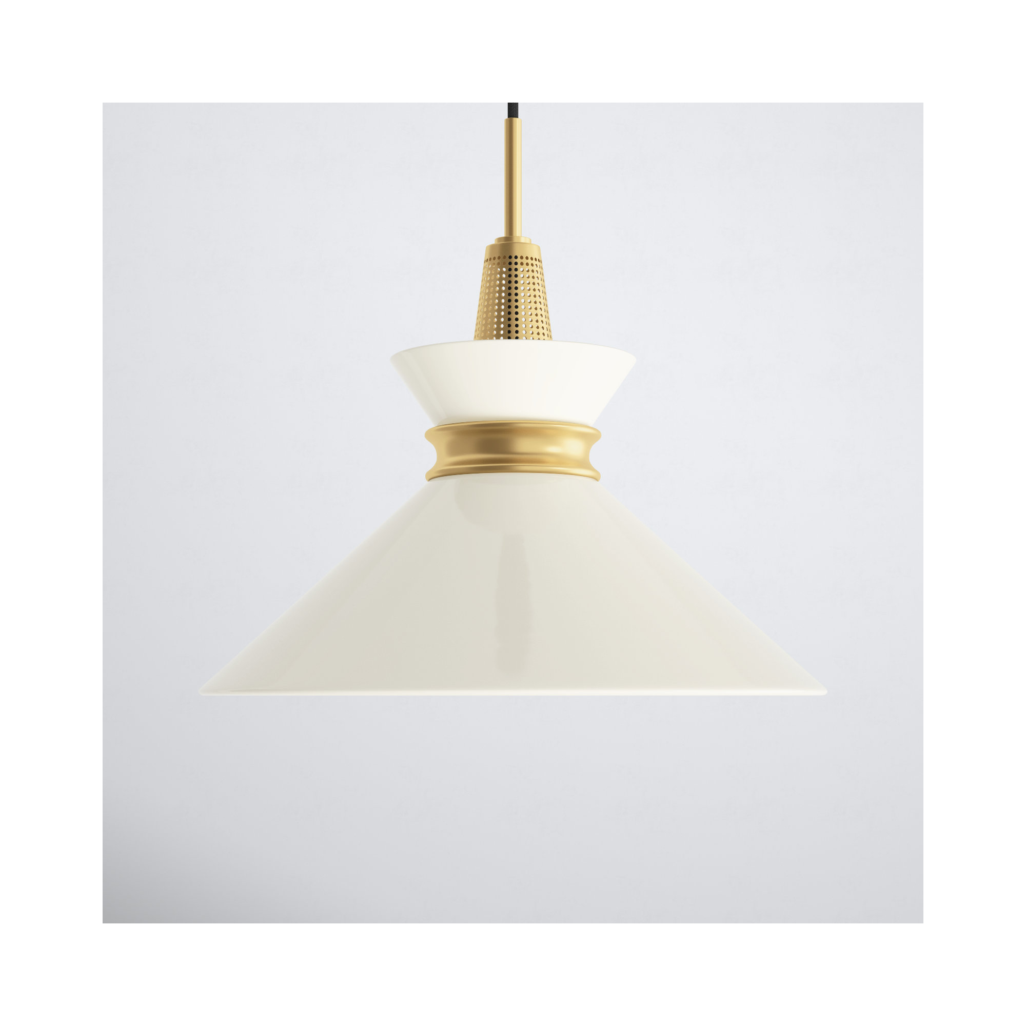 Corby Single Light Metal Pendant, 13.25" H x 14" W x 14" D, Cream, Aged Brass