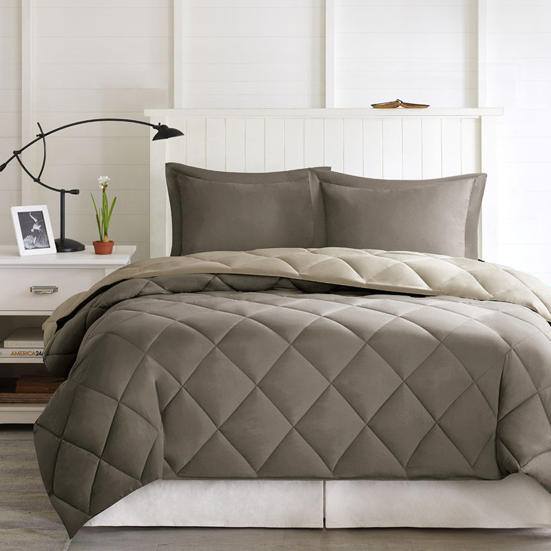 3Pcs Grid Reversible Down Alternative Comforter Set,86"W x 90"L Comforter and 2 20"W x 26"L Shams,Machine Washable, King