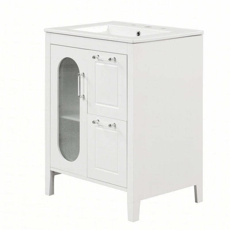 Meuble-lavabo 24 po avec lavabo, meuble-lavabo avec deux tiroirs et porte, tablette réglable, panneau de fibres à densité moyenne 24 po
