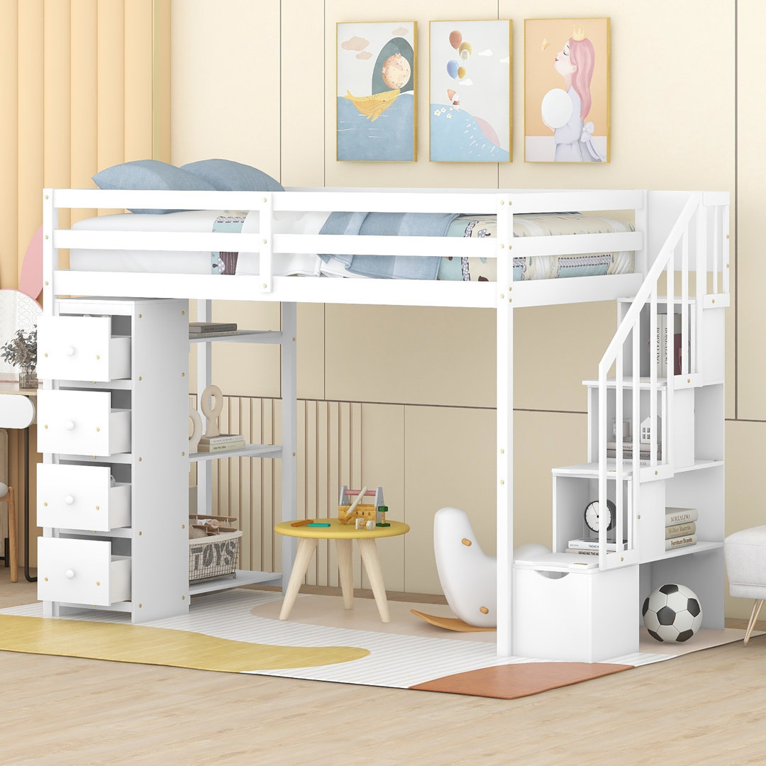Gerta Twin 7-Drawer Loft Bed with Stair and Bookcase by Harriet Bee Harriet Bee 