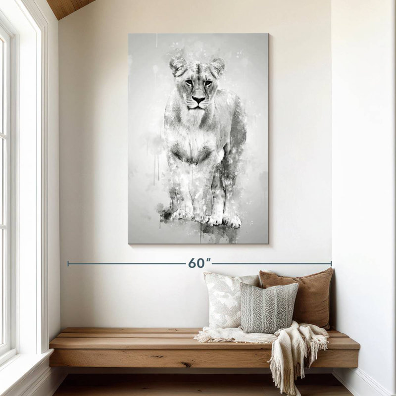 Lion Brampt femelle noir et blanc, H 48 po x l 32 po