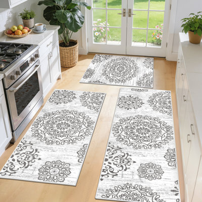 Ensemble de tapis de cuisine de campagne 3 pièces - Design floral lavable, antidérapant et élégant pour la cuisine, le vestibule, la buanderie et la salle de bain