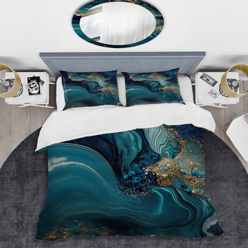 Abstract Geode Turquoise I - Ensemble de housse de couette moderne - Microfibre de polyester