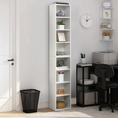 71" H 8-Tier Double-Decker  Multimedia Storage,  With Adjustable Shelves Narrow Bookcase