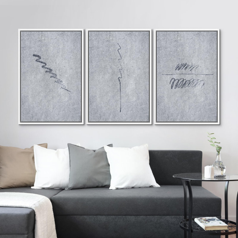 «Minimalist Abstract Line Black and White», 3 pièces, H 36 po x l 24 po, Blanc