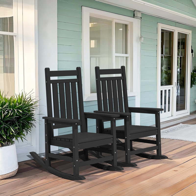Wolak HDPE Rocking Adirondack Chair(Set Of 2), Black