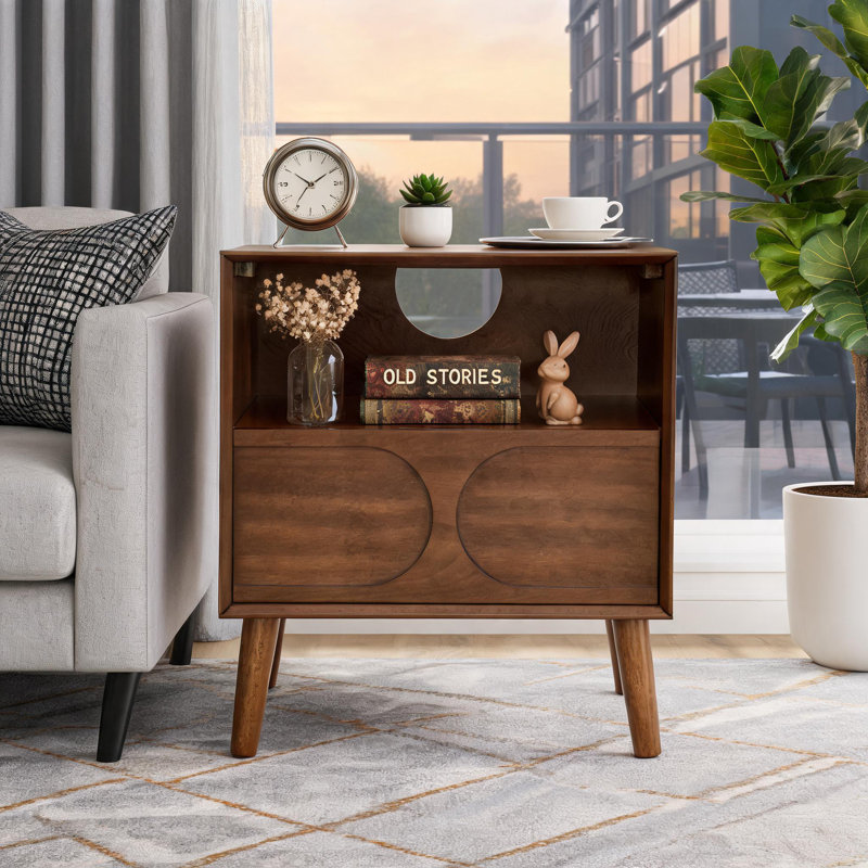 Table de chevet cannelée Mid Century
