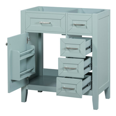 Base de meuble-lavabo de 30 po. Armoire moderne avec tiroirs et tablette de porte. Bois massif. Intérieur spacieux. Assemblage requis sans évier. Tiroirs de base. Teinture élégante.