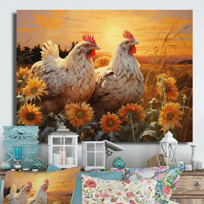 «Aimer Chicken At Sunset», art mural en métal animaux