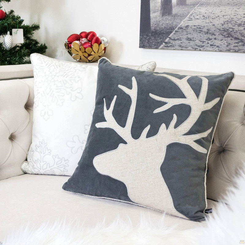 Coussin décoratif en velours Holiday Reindeer, Simple, Gris
