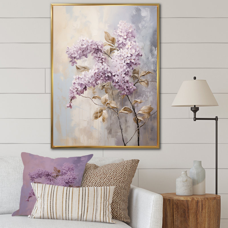 «Blooming Lilac Melody IV» sur toile, Cadre flottant doré, H 40 po x l 30 po x P 1,5 po