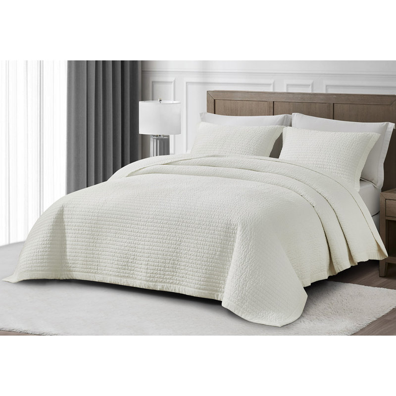Silky Cooling Eucalyptus Tencel Lyocell Pick Stitch Quilt Set, King Quilt + 2 King Shams, White Dove