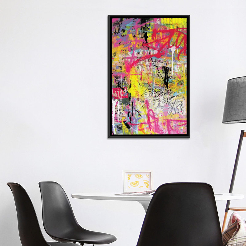 Pink Paint Graffiti, Black Floater Framed Canvas, 40" H x 26" W x 1.5" D