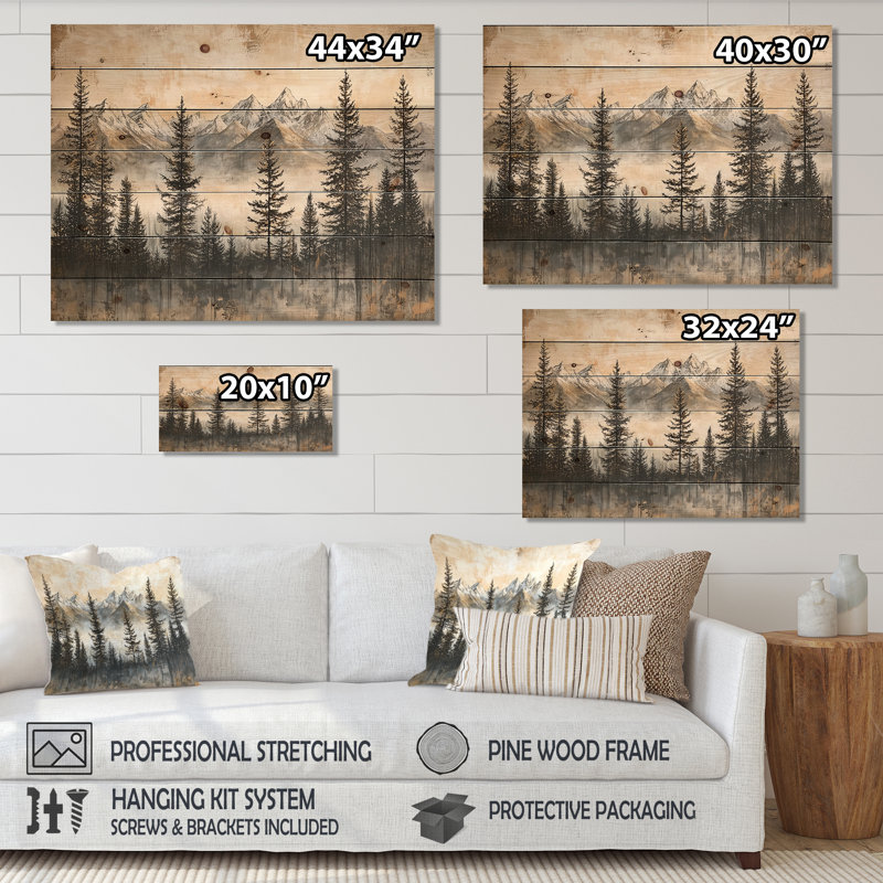 Timber and Peaks Mountain Simplicity in Winter IV - paysage de montagnes, art mural en bois, H 10 po x l 20 po x P 0,78 po