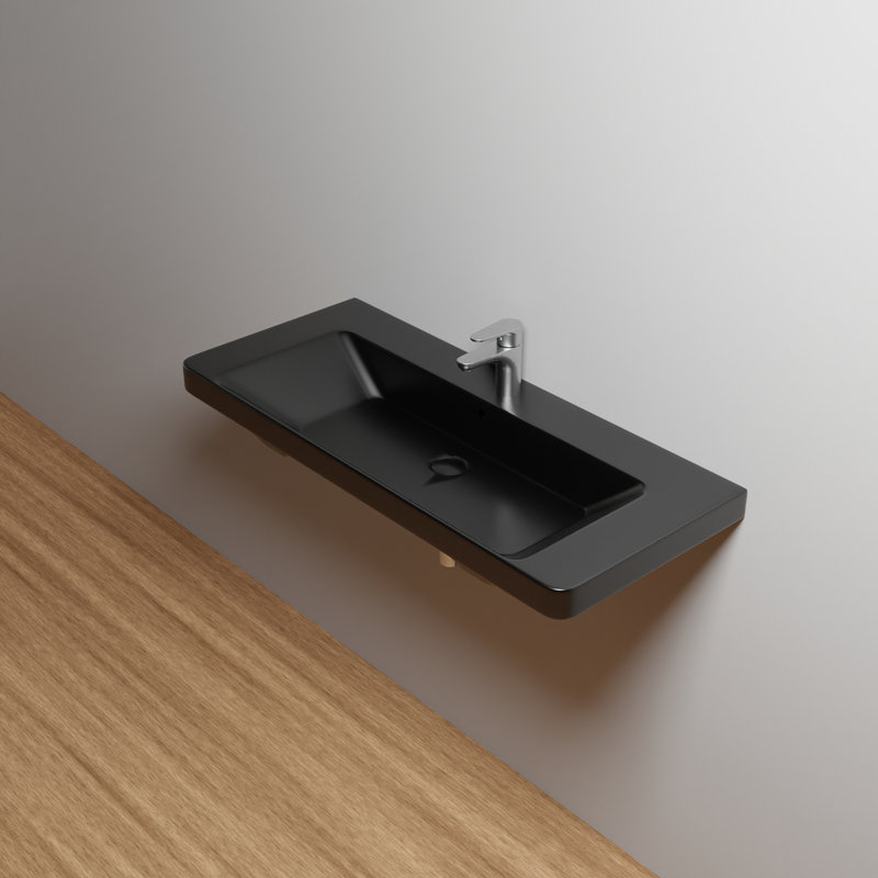 Luxury 30.8 in. L Bathroom Sink, Matte Black, Single Faucet Hole