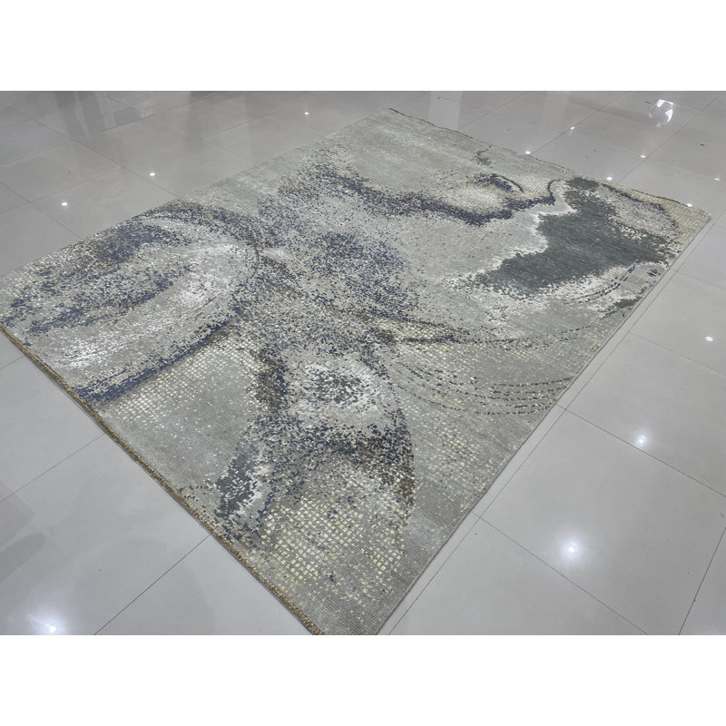 Abstract Hand-Knotted Wool GREY Area Rug, Rectangle 8' x 10'