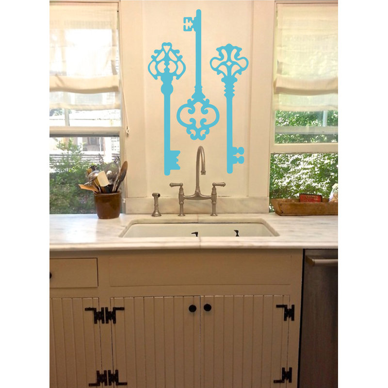 Décalcomanie murale clés squelettes, H 22 po x l 21 po x P 0,01 po, Bleu geyser