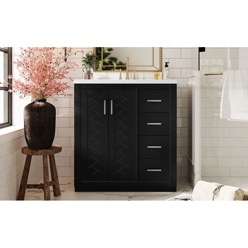 Meuble-lavabo 30 po avec lavabo en céramique, Noir