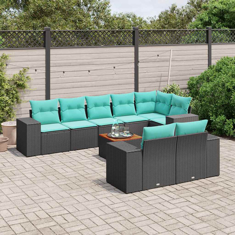  Ensemble de canapé de patio 9 pièces avec coussins en rotin de polyester noir