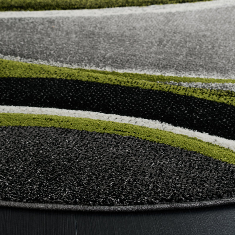 Dubach Abstract Machine Made Power Loom Polypropylene Indoor Area Rug in Gray/Green/White, Round 6'7"