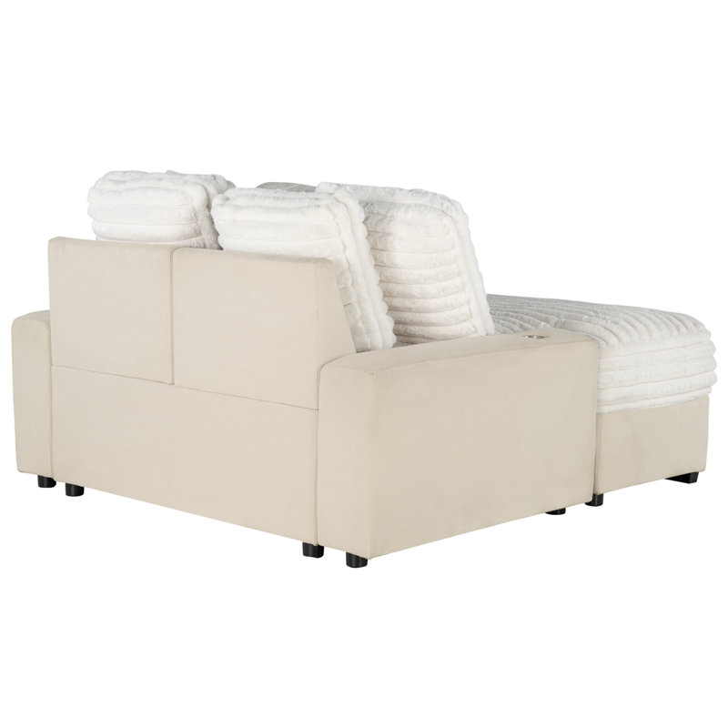 Wide Sofa Bed, 2-Seater Lounger Sofa With USB With Cup Holders, Overstuffed Cushion Sleeper With Skin-Friendly Upholstery