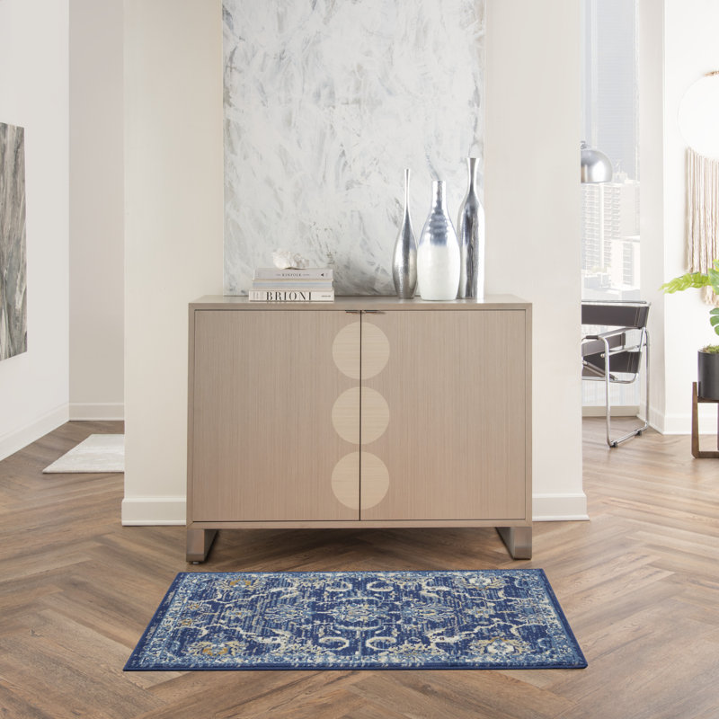 Tapis bleu marine d'inspiration persane, Tapis de couloir 2 pi x 4 pi