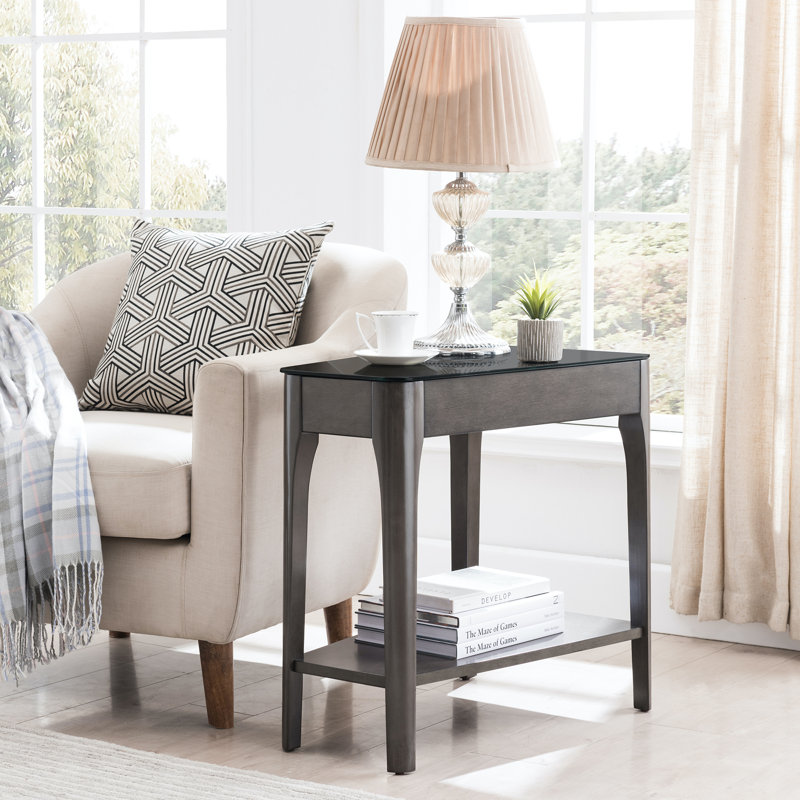 Alantis Obsidian Solid + Manufactured Wood Wedge Table, Smoke Gray