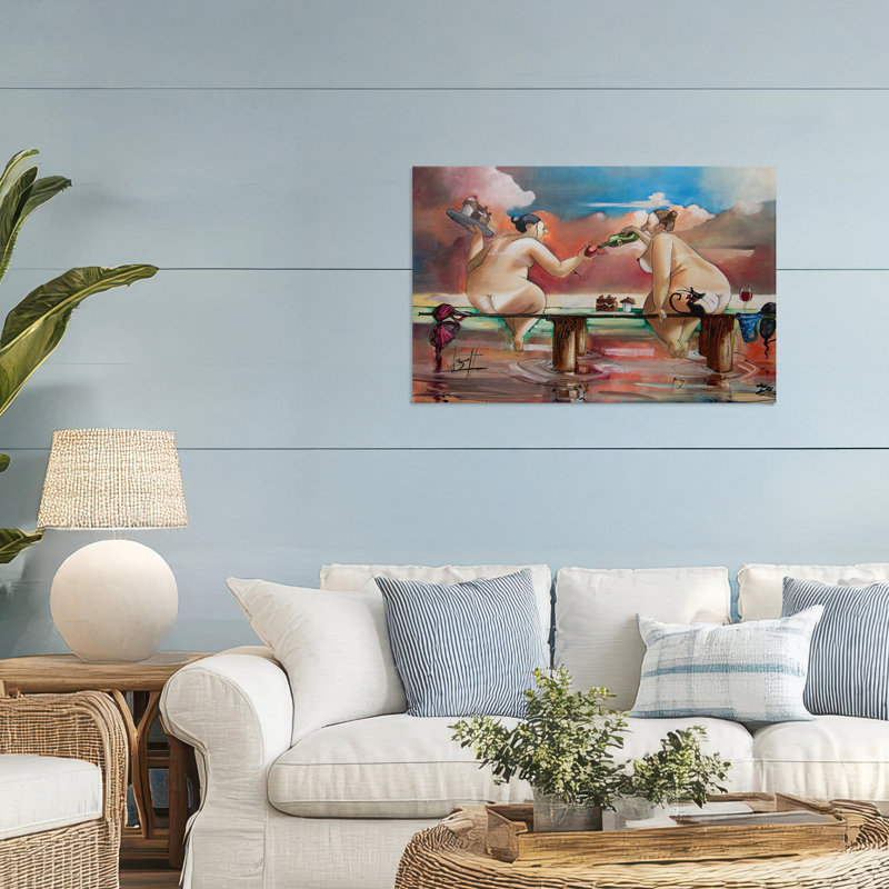 Vin et gâteau sur la toile de la jetée, design par Ronald West