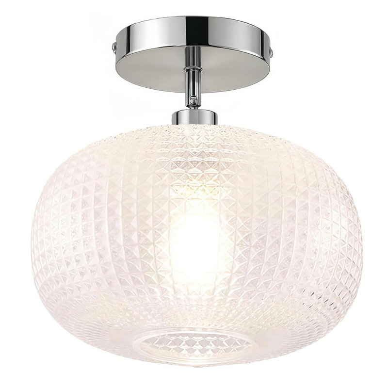 Plafonnier semi-encastré pour plafonds plats et inclinés, avec abat-jour en verre transparent, style vintage, idéal pour cuisine, salle de bain, entrée ou chambre.