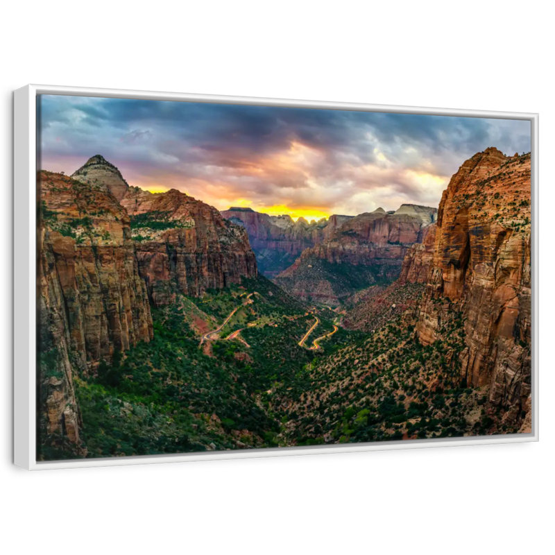 Parc national de Zion au coucher du soleil, Cadre flottant blanc, 31 po x 21 po