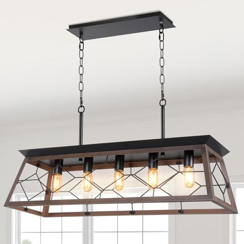 Luminaire suspendu de style campagnard 5 lumières, lustre rectangulaire rustique réglable pour îlot de cuisine, salle à manger, salon, vestibule, homologué UL