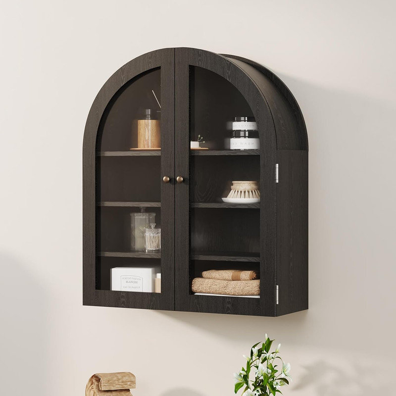 Modern Black Arched Wall Cabinet with Acrylic Doors & Adjustable Shelves, Space-Saving Storage, Matte Black