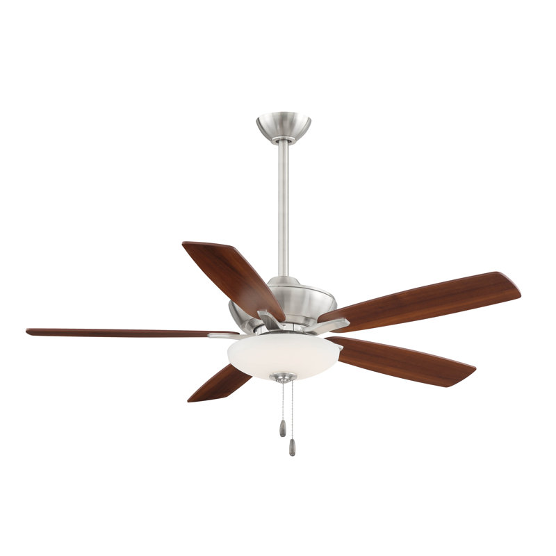 52" 5 - Blade LED Standard Ceiling Fan with Pull Chain and Light Kit Included, Brushed Nickel with Dark Walnut Blades