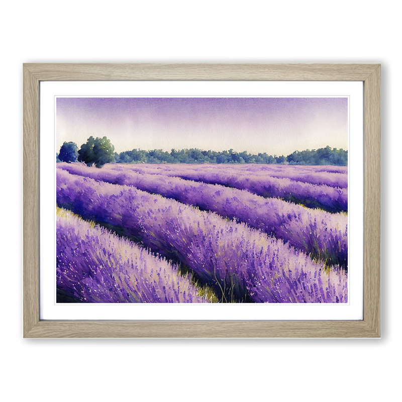 Lavender Field Watercolour Vol.1 - Framed Print, 46cm H x 64cm W x 2cm D, Oak Framed