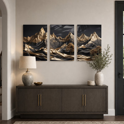 Golden Mountains, reproduction d'art sur toile tendue sur toile, ensemble de 3, pour salon, chambre à coucher, décoration intérieure