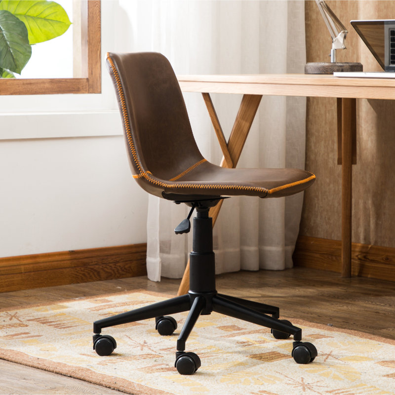 Fauteuil pneumatique pivotant à 360 degrés antique brun - siège en similicuir, revêtement confortable, structure en acier noir mat