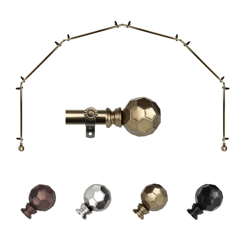 Campanella 6-Sided Bay Window Single Curtain Rod, Antique Brass, 18-28" (each side)