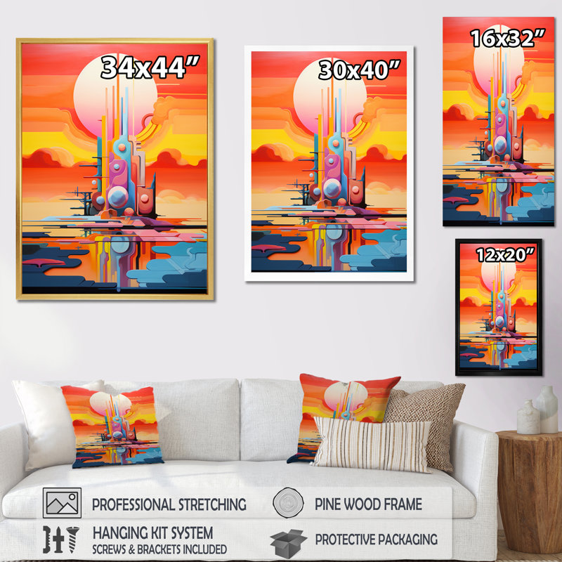 De Stijl Geyser Horizon III sur toile, Toile tendue, H 40 po x l 30 po x P 1,5 po