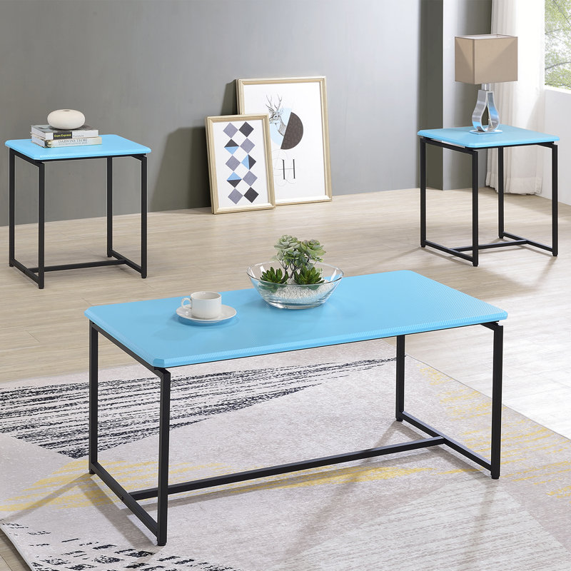 Ensemble de tables basses 3 pièces Raff, Bleu