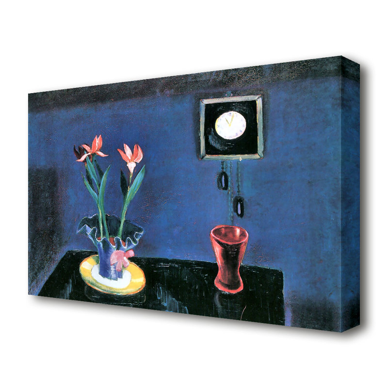 Still Life With Clock And Tulip Pot by Walter Gramatte - Wrapped Canvas Painting, 35.6 cm H x 50.8 cm W