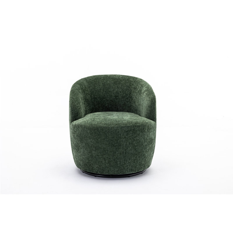 Swivel Accent Armchair Barrel Chair With Powder Coating Metal Ring, Green Chenille 1