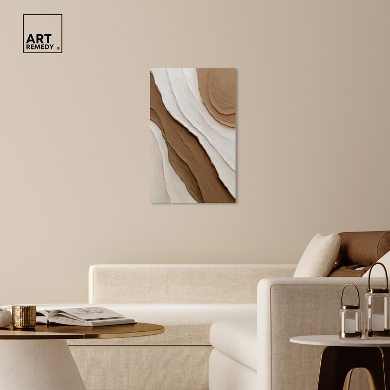 «Light Sand Waves», toile abstraite géométrique par Art Remedy, H 36 po x l 24 po, Toile tendue