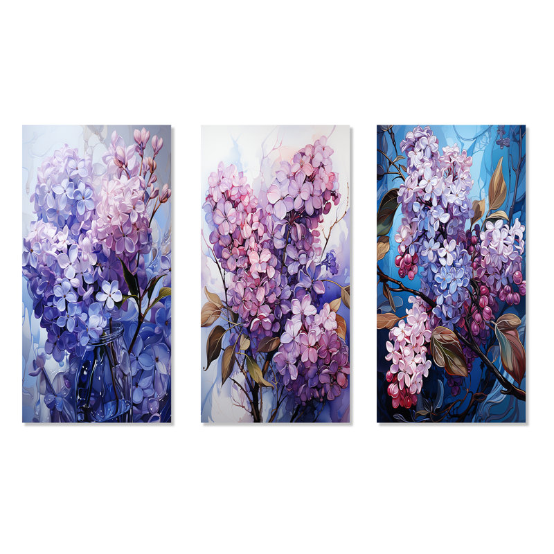 Lilacs Organic Flow Grace - lilas, ensemble de 4 reproductions d'art sur toile, H 28 po x l 36 po, Toile tendue